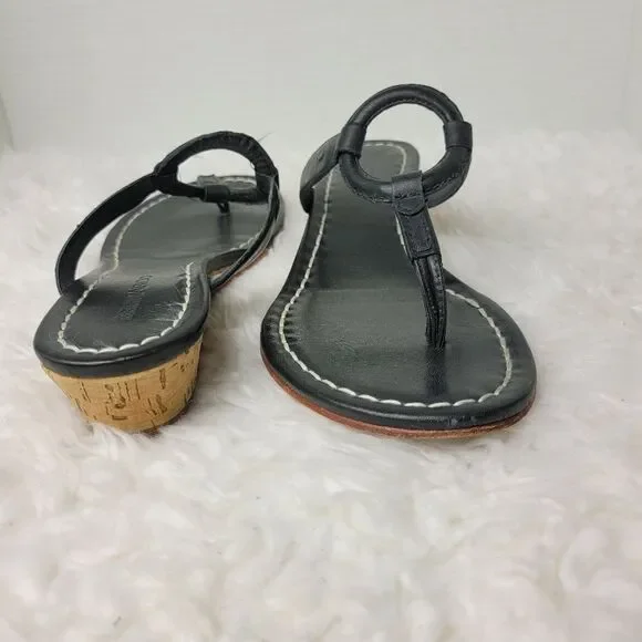 Bernardo Matrix Womens Size 8.5 Mini Wedge Black Leather Thong Sandals - Picture 7 of 9